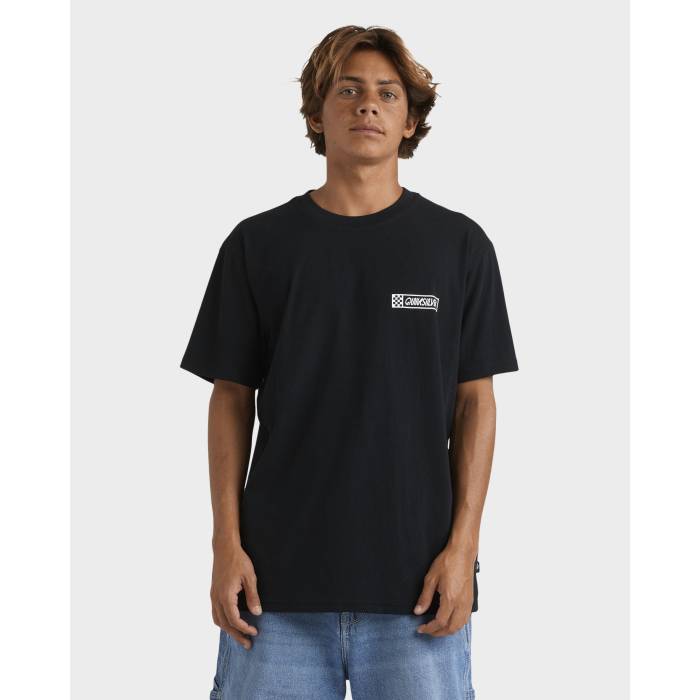 【★百貨店SALE★6/11真夜中2時迄】クイックしろがね色 Quiksilver 【 Mens Down The Line T-Shirt Mens Black 】 メンズ 落ち込む ティーシャツ メンズ 黒いこと 黒いこと