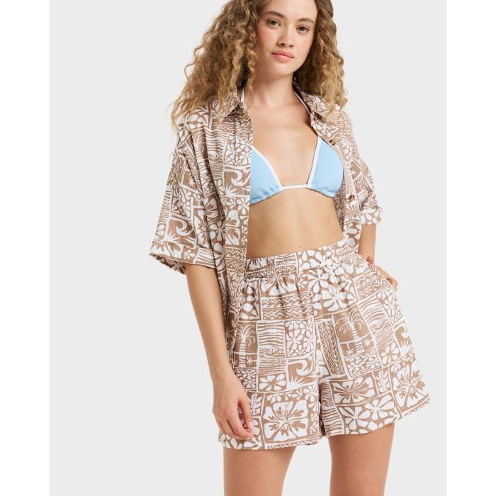 ロキシー Roxy 【 Womens Sol Vibes Elastic Waist Shorts Womens Woodsmoke Surfenirs 】 レディース ショーツ レディース|スニケス