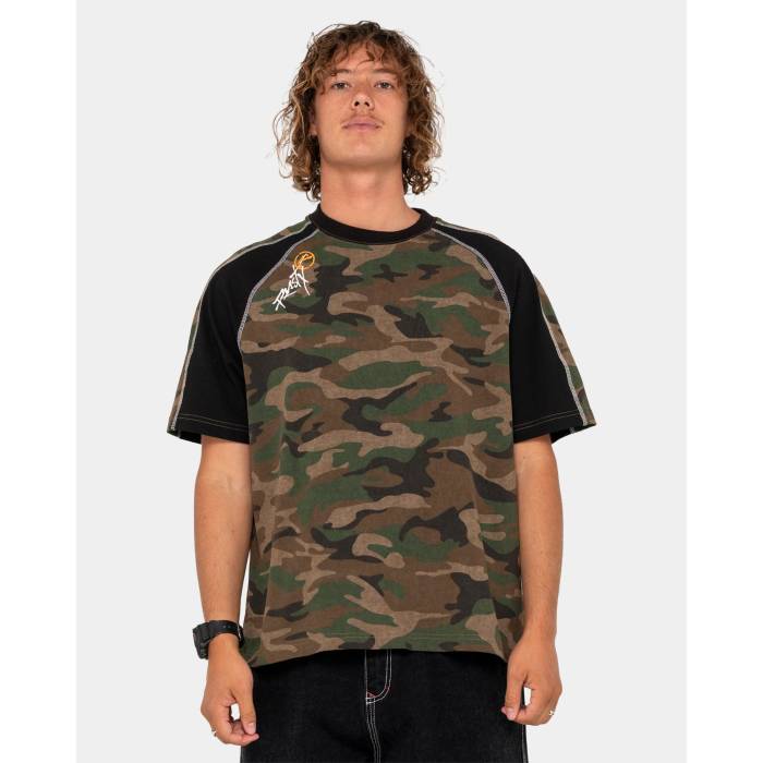 ラスティ Rusty 【 Mens Woof Raglan T-Shirt Mens Camo 】 メンズ Raglan ラグラン Tシャツ メンズ カモ柄