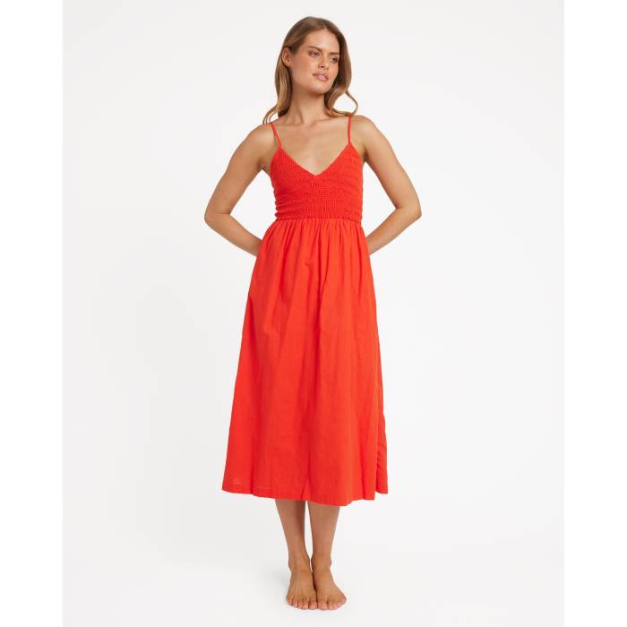 【★百貨店SALE★6/11真夜中2時迄】散らし広告ボン Billabong 【 Womens Such A Trip Midi Dress Womens Red Aloha 】 レディース 御召しもの レディース Red 赤・赤いこと アロハ