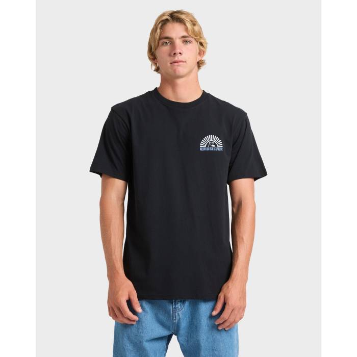 クイックシルバー Quiksilver 【 Mens Sunset Arc Wave T-Shirt Mens Black 】 メンズ Wave ウェーブ・ウェイブ Tシャツ メンズ 黒色 ブラック｜スニケス