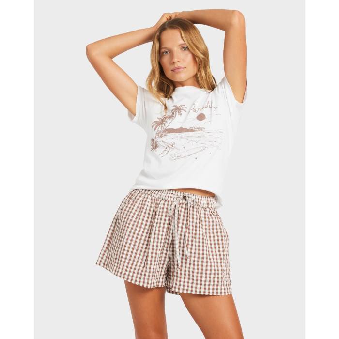 ロキシー Roxy 【 Womens Delilah Check Elastic Waist Shorts Womens Coconut 】 レディース ショーツ レディース