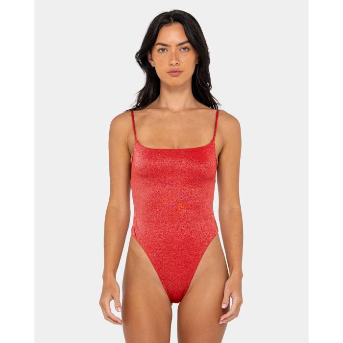 【★百貨店SALE★6/11真夜中2時迄】ラスティ Rusty 【 Womens Shimmy Hi Leg One Piece Swimsuit Womens Red 】 レディース 海水着 レディース Red 赤・赤いこと