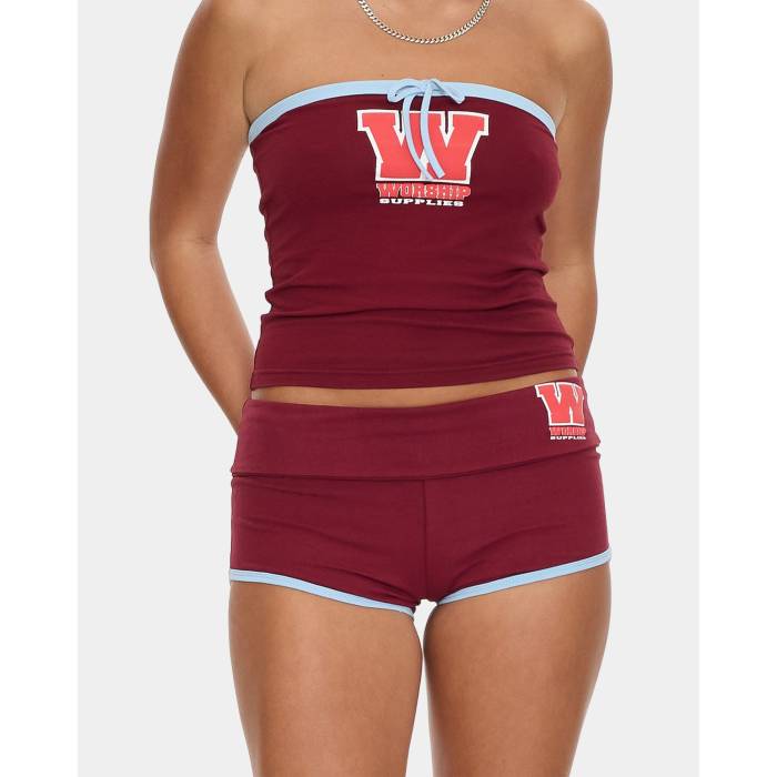 Worship 【 Womens Belter Booty Elastic Waist Shorts Womens Deep Cherry 】 レディース さる股引き レディース ディープ ボトムス-パンツ