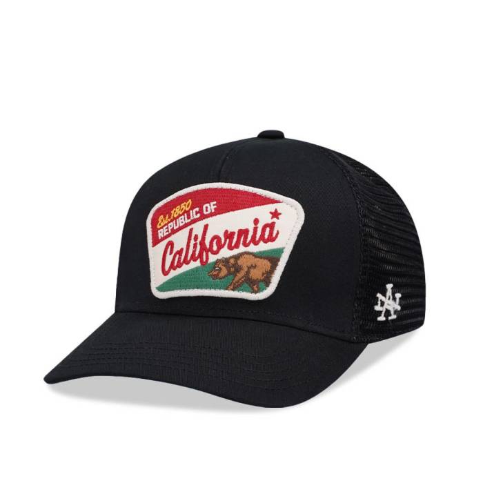 アメリカンニードル American Needle 【 Republic Of California Valin Black Trucker Snapback Hat Men Black 】 カリフォルニア 黒色 ブラック トラッカー Snapback スナップバック バッグ メンズ 黒色 ブラック