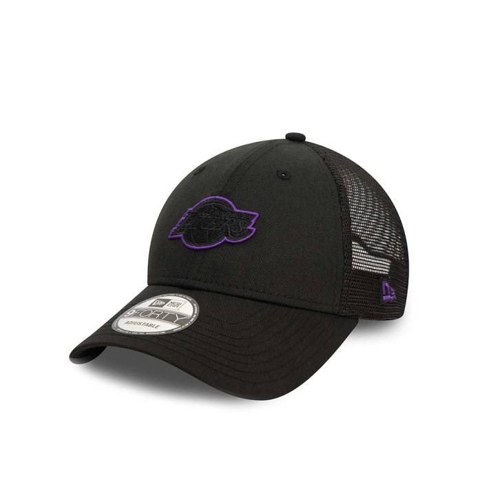 ニューエラ New Era 【 Los Angeles Lakers Black Trucker 9Forty Strapback Hat Men Black 】 Lakers レイカーズ 黒色 ブラック トラッカー メンズ 黒色 ブラック|スニケス