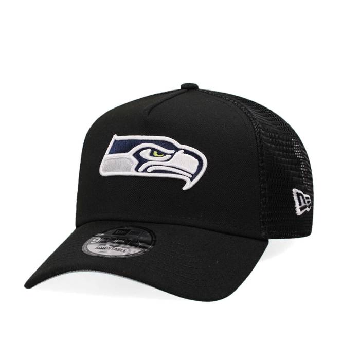 ニューエラ New Era 【 Seattle Seahawks Black Trucker A Frame 9Forty Snapback Hat Men Black 】 シアトル シーホークス 黒色 ブラック トラッカー Snapback スナップバック バッグ メンズ 黒色 ブラック