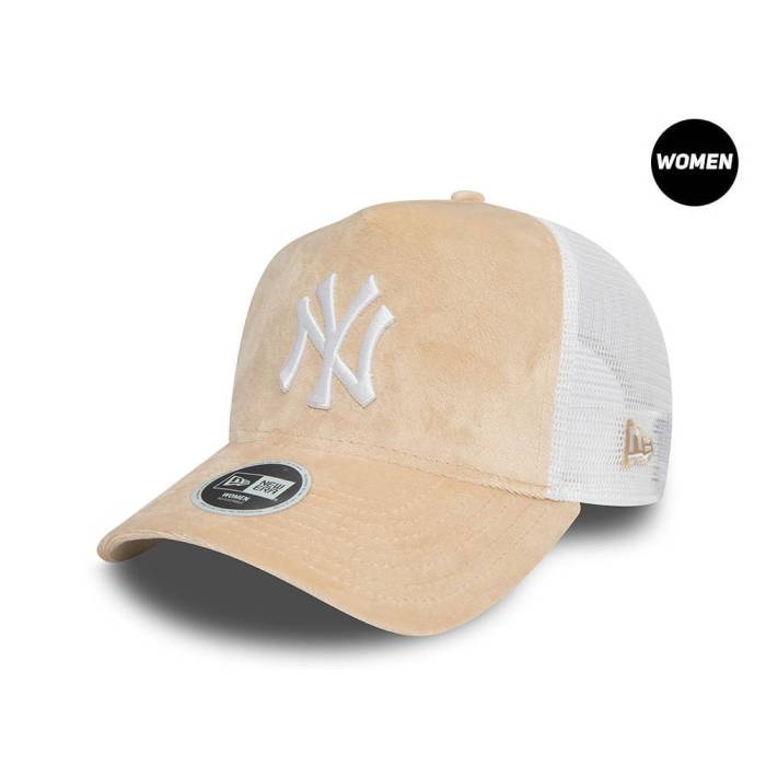 【★百貨店SALE★6/11夜夜中2時迄】ニュー内鰓 New Era 【 New York Yankees Stone Velour Womens Trucker Snapback Hat Women Beige 】 ヤンキース 天鵞絨 レディース トラッカー Snapback スナップバック 御徒面子 レディース ベージュ