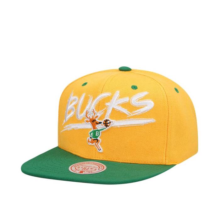 ミッチェルアンドネス Mitchell &Amp; Ness 【 Milwaukee Bucks Transcript Yellow Two Tone Snapback Hat Men Yellow 】 ミルウォーキー バックス yellow 黄色・イエロー Snapback スナップバック バッグ メンズ yellow 黄色