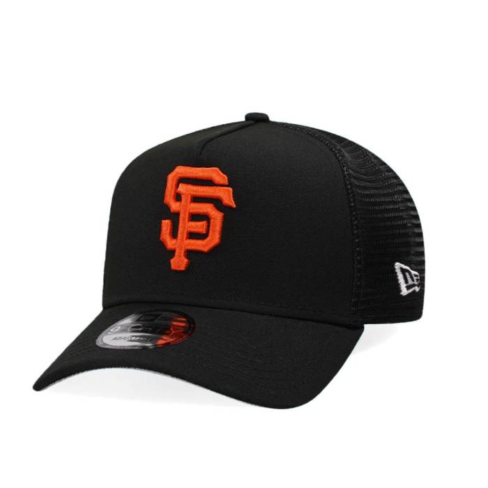 ニューエラ New Era 【 San Francisco Giants Black Trucker A Frame 9Forty Snapback Hat Men Black 】 ジャイアンツ 黒色 ブラック トラッカー Snapback スナップバック バッグ メンズ 黒色 ブラック