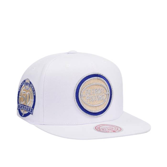 ミッチェルアンドネス Mitchell &Amp; Ness 【 Detroit Pistons 50Th Anniversary Winter White Hardwood Classic Snapback Hat Men White 】 デトロイト ピストンズ ウィンター 白色 ホワイト クラシック Snapback スナップバ｜スニケス