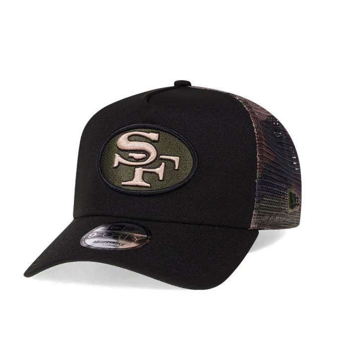 ニューエラ New Era 【 San Francisco 49Ers Camo 9Forty A Frame Trucker Snapback Hat Men Camouflage 】 フォーティーナイナーズ カモ柄 トラッカー Snapback スナップバック バッグ メンズ