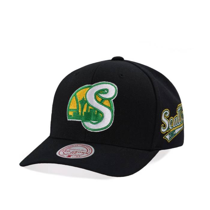 ミッチェルアンドネス Mitchell &Amp; Ness 【 Seattle Supersonics Hardwood Classic Pro Crown Fit Black Snapback Hat Men Black 】 シアトル クラシック プロ 黒色 ブラック Snapback スナップバック バッグ メンズ 黒色