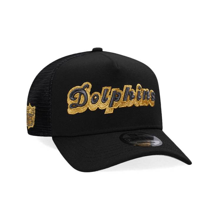 ニューエラ New Era 【 Miami Dolphins Black And Gold Classic Edition Trucker A Frame 9Forty Hat Men Black 】 マイアミ ドルフィンズ 黒色 ブラック ゴールド クラシック トラッカー メンズ 黒色 ブラック｜スニケス