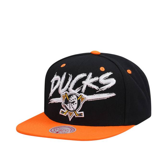 ミッチェルアンドネス Mitchell &Amp; Ness 【 Anaheim Ducks Transcript Two Tone Snapback Hat Men Black 】 アナハイム ダックス Snapback スナップバック バッグ メンズ 黒色 ブラック