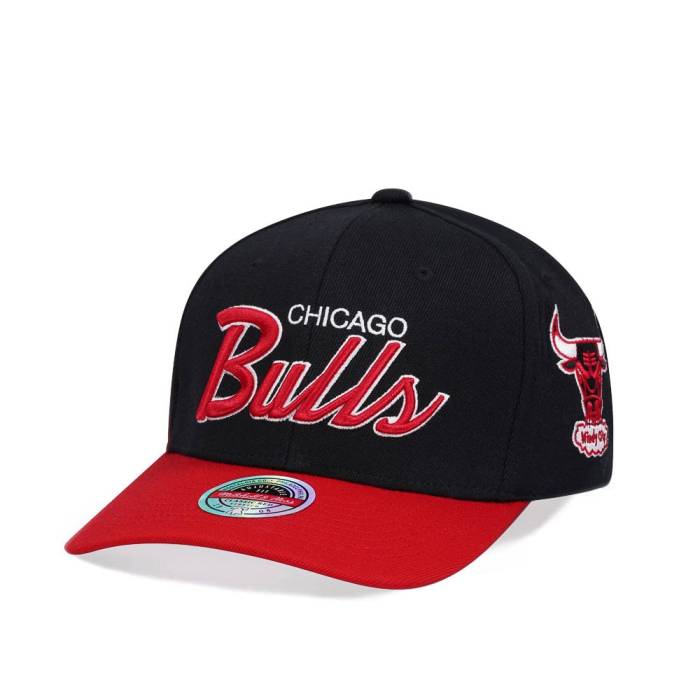 ミッチェルアンドネス Mitchell &Amp; Ness 【 Chicago Bulls Script 2.0 Black Two Tone Red Line Flex Snapback Hat Men Black 】 シカゴ ブルズ スクリプト 黒色 ブラック Red 赤・レッド Snapback スナップバック バッグ