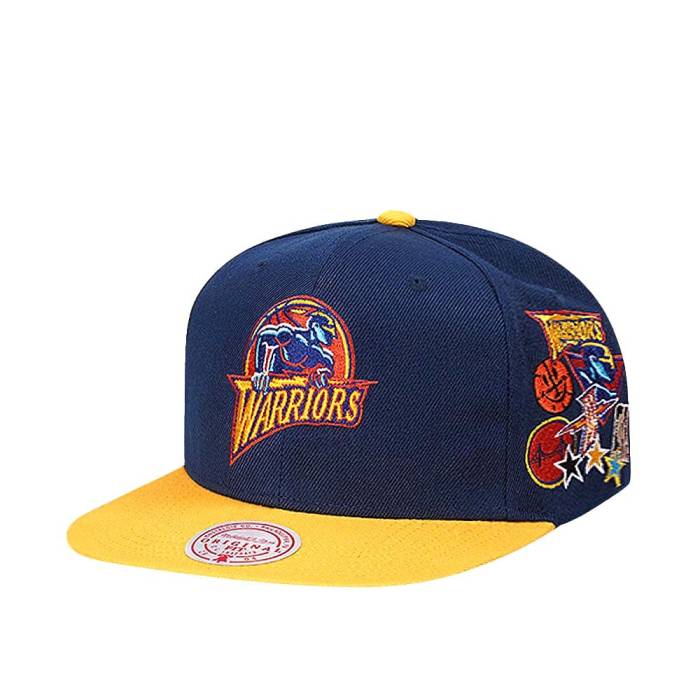 ミッチェルアンドネス Mitchell &Amp; Ness 【 Golden State Warriors Patch Overload Hardwood Classic Snapback Hat Men Navy 】 State スケートボード ウォリアーズ クラシック Snapback スナップバック バッグ メンズ 紺色