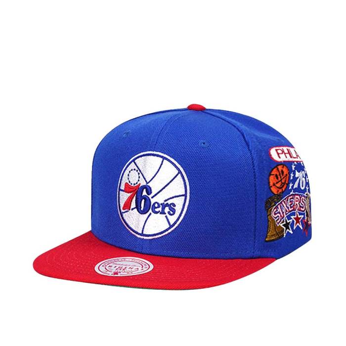 ミッチェルアンドネス Mitchell &Amp; Ness 【 Philadelphia 76Ers Patch Overload Hardwood Classic Snapback Hat Men Blue 】 フィラデルフィア 76ers セブンティシクサーズ クラシック Snapback スナップバック バッグ メ