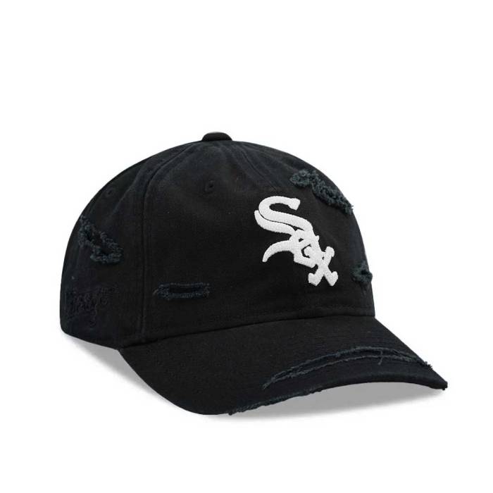 ニューエラ New Era 【 Chicago White Sox Black Washed Distress 9Twenty Strapback Hat Men Black 】 シカゴ 白色 ホワイト 黒色 ブラック メンズ 黒色 ブラック