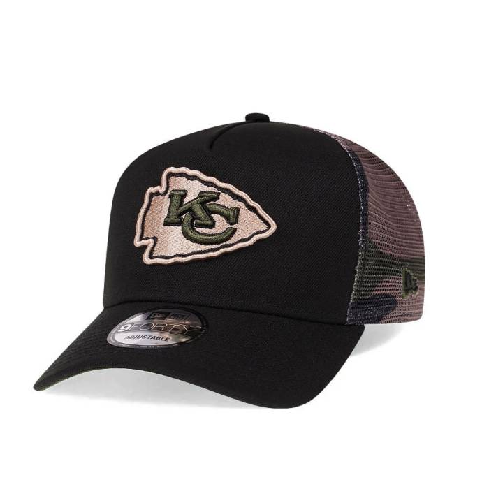 ニューエラ New Era 【 Kansas City Chiefs Camo 9Forty A Frame Trucker Snapback Hat Men Camouflage 】 カンザス シティ チーフス カモ柄 トラッカー Snapback スナップバック バッグ メンズ