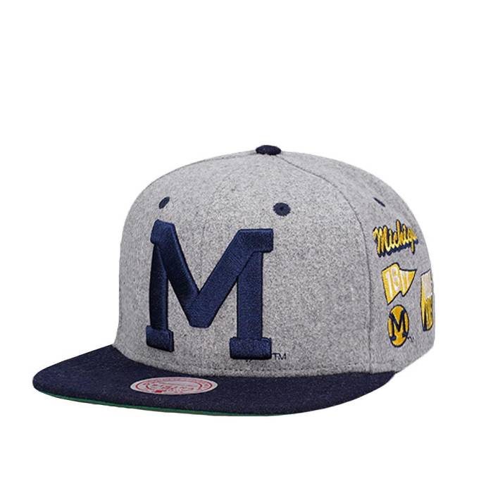 ミッチェルアンドネス Mitchell \u0026Amp; Ness 【 University Of Michigan Ncaa Melton Patch Snapback Hat Men Gray 】 ミシガン Snapback スナップバック バッグ メンズ gray 灰色・グレー・グレイ