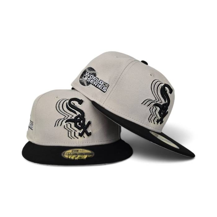 ニューエラ New Era 【 Stone Chicago White Sox Black Visor Gray Bottom 2005 World Series Side Patch 59Fifty Fitted Unisex 】 シカゴ 白色 ホワイト 黒色 ブラック gray 灰色・グレー・グレイ ズボン ボトムス シリーズ|スニケス