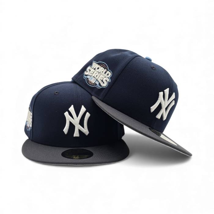 ニューエラ New Era 【 Oceanside Blue New York Yankees Dark Gray Visor Gray Bottom 2009 World Series 59Fifty Fitted Unisex 】 青色 ブルー ヤンキース gray 灰色・グレー・グレイ ズボン ボトムス シリーズ ユニセック｜スニケス