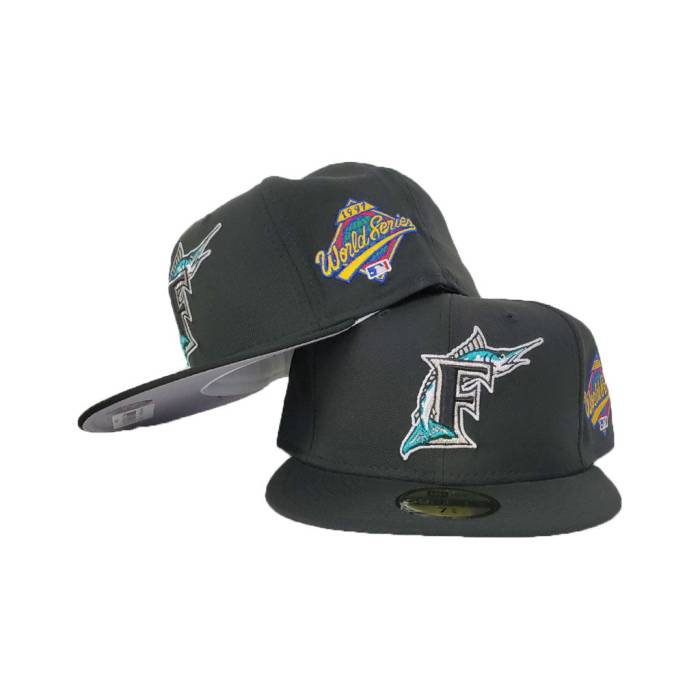 ニューエラ New Era 【 Black Florida Marlins 1997 World Series Side Patch 59Fifty Fitted Hat Unisex 】 黒色 ブラック フロリダ マーリンズ シリーズ ユニセックス｜スニケス