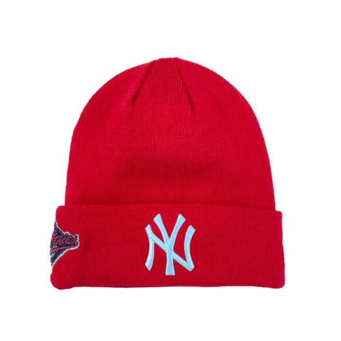 ニュー内鰓 New Era 【 Red New York Yankees 1996 World Series Side Patch  Knit Beanies Unisex 】 Red 赤・赤いこと ヤンキース つづき物 編み物 ユニ一発やる