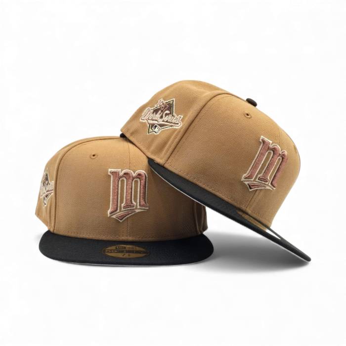 ニューエラ New Era 【 Panama Tan Minnesota Twins Black Visor Gray Bottom 1987 World Series Side Patch 59Fifty Fitted Unisex 】 ミネソタ ツインズ 黒色 ブラック gray 灰色・グレー・グレイ ズボン ボトムス シリーズ|スニケス