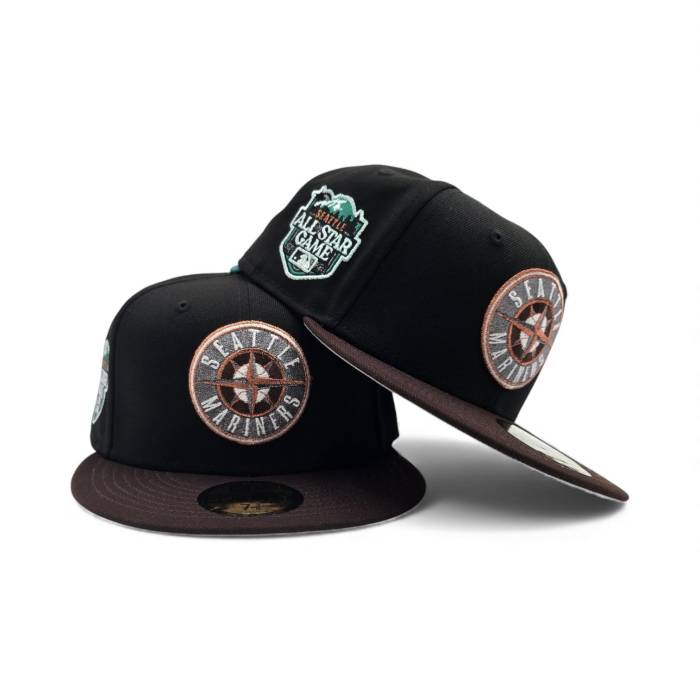 ニューエラ New Era 【 Black Seattle Mariners Brown Visor Gray Bottom 2023 All Star Game Side Patch 59Fifty Fitted Unisex 】 黒色 ブラック シアトル マリナーズ 茶色 ブラウン gray 灰色・グレー・グレイ ズボン ボト｜スニケス