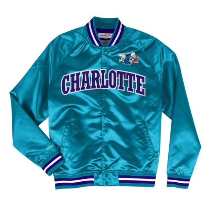 ミッチェル&ネス Mitchell & Ness 【 Charlotte Hornets Teal Satin Varsity Light Jacket Unisex 】 シャーロット ホーネッツ サテン Jacket ジャケット ユニセックス