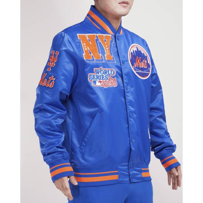 プロスタンダード Pro Standard 【 Royal Blue New York Mets Logo Mashup Satin Jacket Unisex 】 青色 ブルー メッツ ロゴ サテン Jacket ジャケット ユニセックス