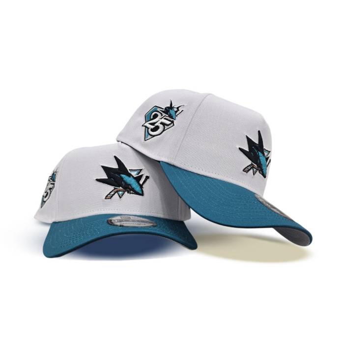 ニューエラ New Era 【 White San Jose Shark Aqua Curved Brim Gray Bottom 25Th Anniversary Side Patch 9Forty A-Frame Snapback Unisex 】 白色 ホワイト シャーク アクア gray 灰色・グレー・グレイ ズボン ボトムス Snapback