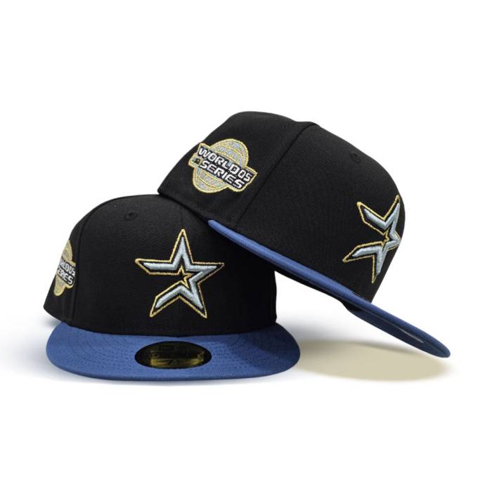 ニューエラ New Era 【 Black Houston Astros Indigo Blue Visor Indigo Bottom 2005 World Series Side Patch 59Fifty Fitted Unisex 】 黒色 ブラック ヒューストン アストロズ 藍色・インディゴ 青色 ブルー ズボン ボトム｜スニケス