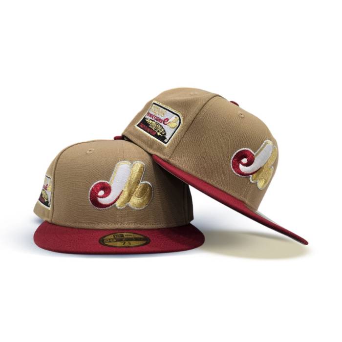 ニューエラ New Era 【 Khaki Montreal Expos Brick Red Visor Gray Bottom Olympic Stadium Side Patch 59Fifty Fitted Unisex 】 カーキ モントリオール Red 赤・レッド gray 灰色・グレー・グレイ ズボン ボトムス オリンピ｜スニケス
