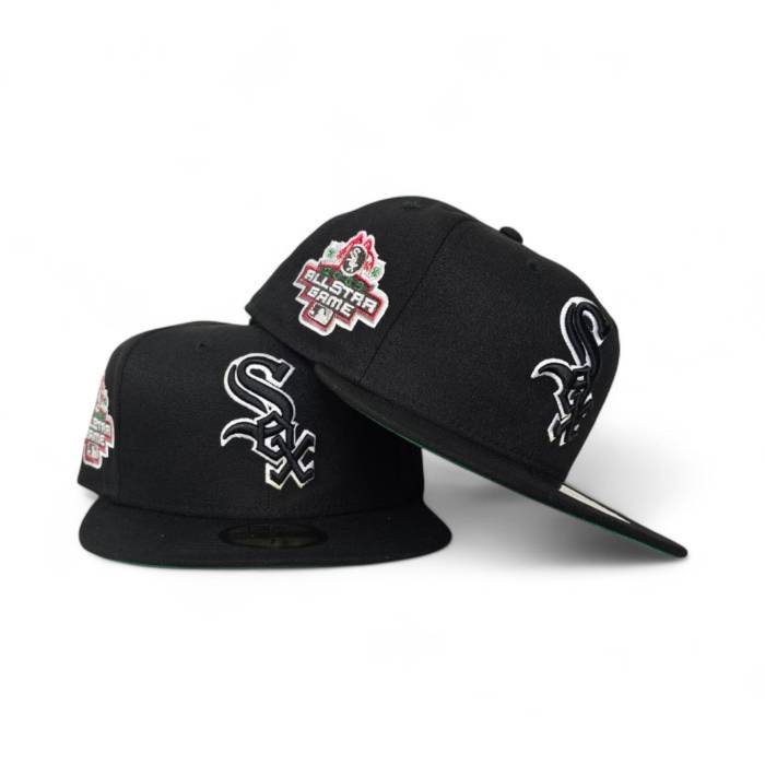 ニューエラ New Era 【 Black Chicago White Sox Green Bottom 2003 All Star Game Side Patch 59Fifty Fitted Unisex 】 黒色 ブラック シカゴ 白色 ホワイト green 緑・グリーン ズボン ボトムス Game ゲーム ユニセックス｜スニケス