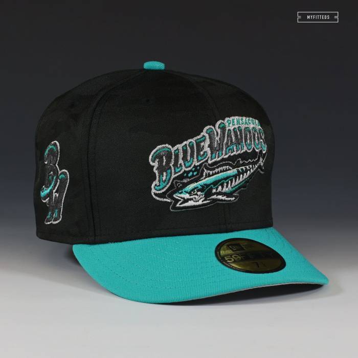 ニューエラ New Era 【 Pensacola Blue Wahoos Florida Marlins Re-Imagined Colorway Fitted Cap Unisex Jet Black / Calypso Green / Gunmetal 】 青色 ブルー フロリダ マーリンズ キャップ 帽子 ユニセックス 黒色 ブラック gre｜スニケス