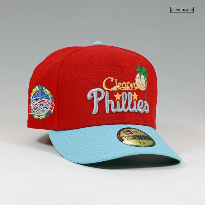 ニューエラ New Era 【 Clearwater Phillies Centennial Sanguine Red Daylight Fitted Cap Unisex Sanguine Red / Daylight Blue 】 フィリーズ Red 赤・レッド キャップ 帽子 ユニセックス Red 赤・レッド 青色 ブルー｜スニケス