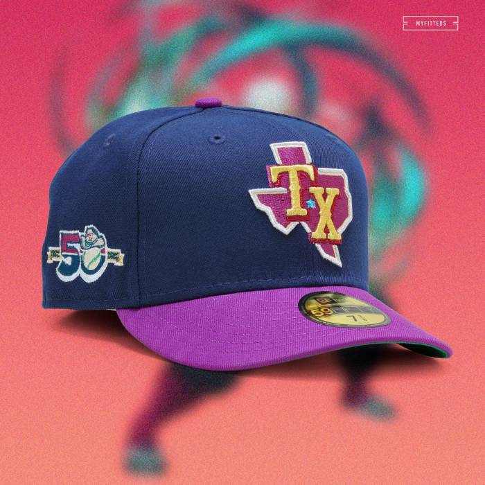 ニューエラ New Era 【 Texas Rangers 50Th Anniversary "Demon Slayer Tengen Uzui Inspired" Fitted Cap Unisex Nightshade / Grape Cooler 】 テキサス レンジャース キャップ 帽子 ユニセックス｜スニケス