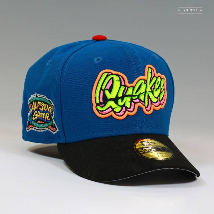 ニューエラ New Era 【 Rancho Cucamonga Quakes 2018 All-Star Game Neon Embroidery Fitted Cap Unisex Seashore Slate / Jet Black / Radiant Red 】 Game ゲーム キャップ 帽子 ユニセックス 黒色 ブラック Red 赤・レッド｜スニケス