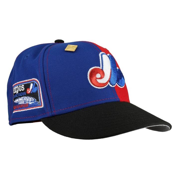 【★百貨店SALE★6/11十二時2時迄】Newera 【 Montreal Expos Olympic Stadium \"Split Decision\"" Metallic 59Fifty Fitted Hat Unisex Red/Blue/Grey Undervisor/Black Sweatband 】 モントリオール 国際オリンピック競技大会 競技場 ユニ一発やる Red 赤・赤いこと 青み 青色 灰"