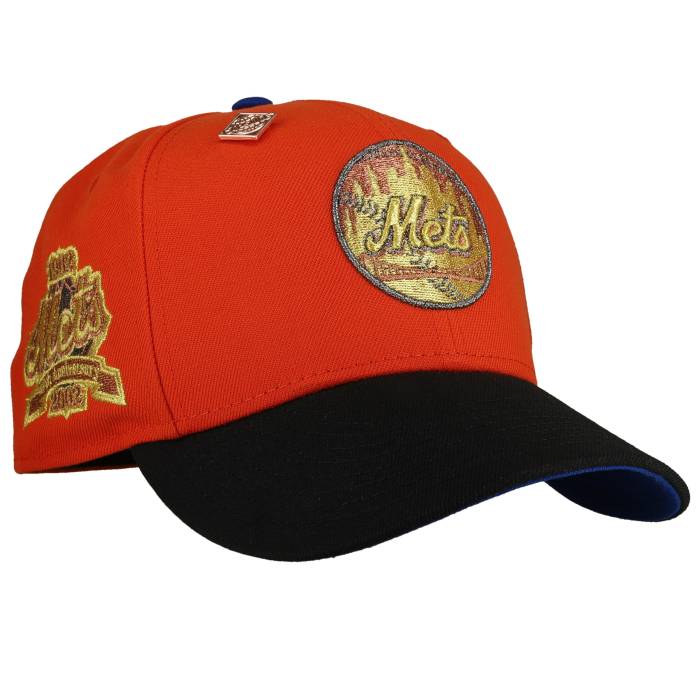 Newera 【 New York Mets 40Th Anniversary Orange/Black Gold Metallic 59Fifty Fitted Hat Unisex Orange / Blue Undervisor 】 メッツ ゴールド ユニ一発やる orange 橙・オレンジ色 青み 青色