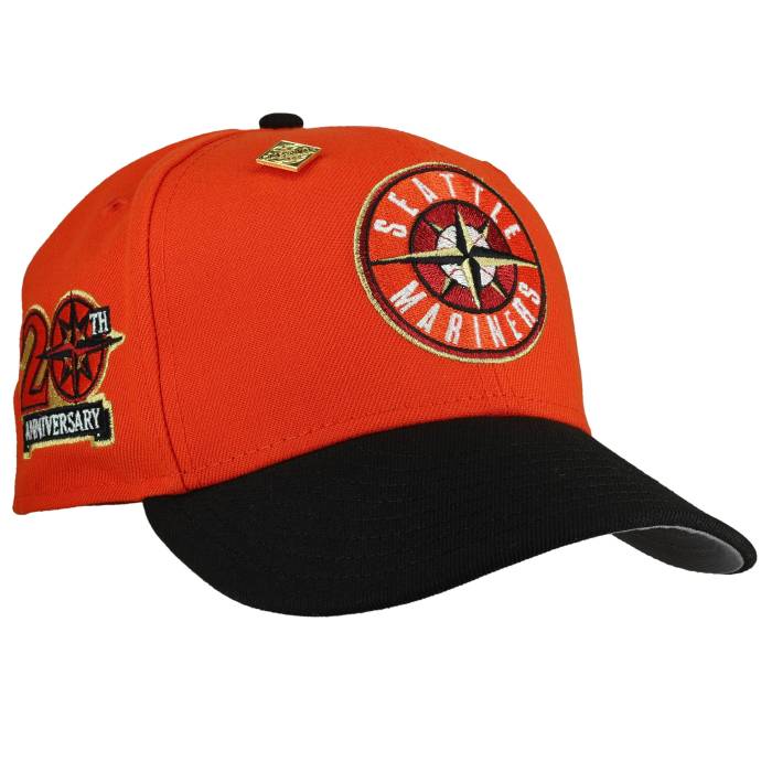 Newera 【 Seattle Mariners 20Th Anniversary Orange/Black Metallic 59Fifty Fitted Hat Unisex Orange / Black / Grey Undervisor 】 シアトル マリナーズ ユニ一発やる orange 橙・オレンジ色 黒いこと 黒いこと 薄墨色 薄墨色
