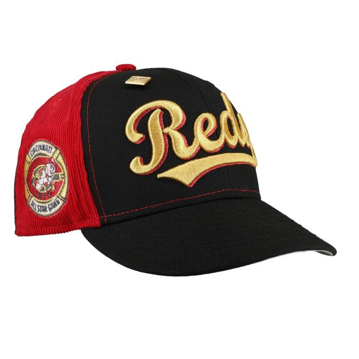 Newera 【 Cincinnati Reds Pinwheel 1970 All Star Game Patch 59Fifty Fitted Hat Unisex Black And Red Corduroy Pinwheel / Grey Undervisor / White Sweatband 】 シンシナティ レッズ Game 取り組み ユニ一発やる 黒いこと 黒いこと Red 赤・レ