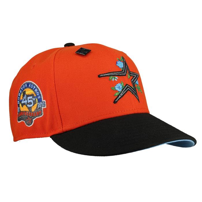 Newera 【 Houston Astros Floral 45Th Anniversary Metallic 59Fifty Fitted Hat Unisex Orange/Black/Ice Blue Undervisor/Black Sweatband 】 ヒューストン アストロズ ユニ一発やる orange 橙・オレンジ色 黒いこと 黒いこと 青み 青色