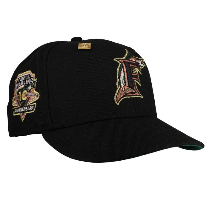 Newera 【 Florida Marlins 10Th Anniversary Black/Gold/Green Metallic 59Fifty Fitted Hat Unisex Black / Green Undervisor 】 フロリダ州 マーリンズ ユニ一発やる 黒いこと 黒いこと green 緑・緑であること