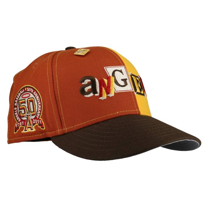 Newera 【 Anaheim Angels 50Th Season \"Fall Split\"" 59Fifty Fitted Hat Unisex Oranfe/Yellow/Brown/Grey Undervisor/Black Sweatband 】 アナ住み家 angels エンジェルス ユニ一発やる yellow 黄味がかった・黄色 赤銅色 赤銅色 薄墨色 グ"