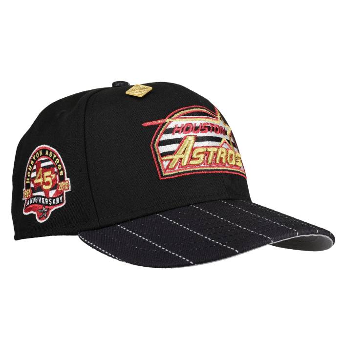 【★百貨店SALE★6/11十二時2時迄】Newera 【 Houston Astros Pin Stripe 45Th Anniversary Metallic 59Fifty Fitted Hat Unisex Black/Pinstripe/Grey Undervisor/Black Sweatband 】 ヒューストン アストロズ Stripe 縞模様 ユニ一発やる 黒いこと 黒いこと 薄墨色 薄墨色