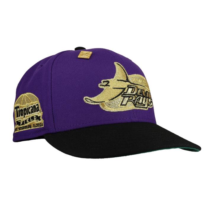 Newera 【 Tampa Bay Rays Tropicana Field \"Gold Out\"" Metallic 59Fifty Fitted Hat Unisex Black/Purple/ Green Undervisor / Black Sweatband 】 レイズ Field 活動の領域 ユニ一発やる 黒いこと 黒いこと Purple 紫・パープル green 緑・グ"